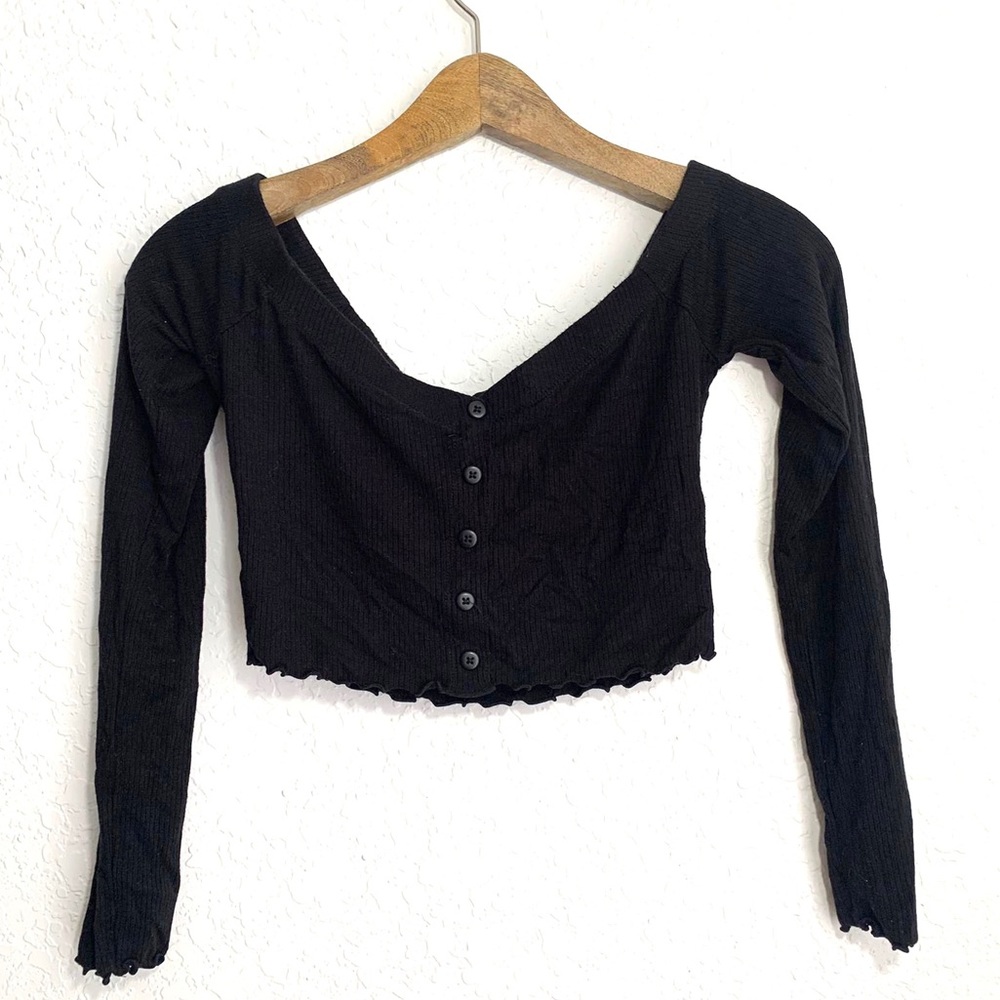 Forever 21 Black Off The Shoulder Ribbed Crop Top